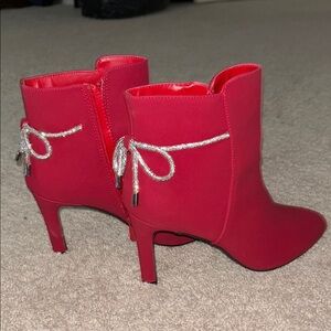 Elegant Red Ankle Boots with Silver Accents